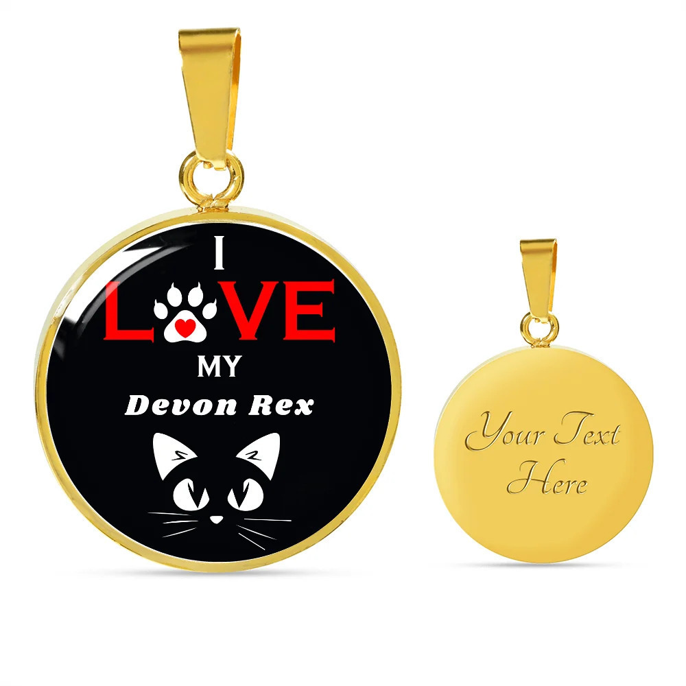 I Love My Devon Rex Personalized Engraved Gold Circle Necklace Custom Name Date